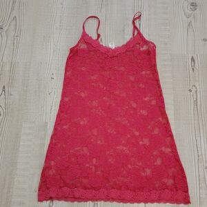 Floral Lace Chemise in Bold Pink